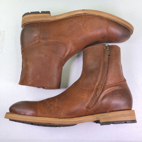 Frye Mens Bowery Inside Zip Tan Ankle Boots - Picture 3 of 9